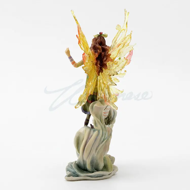 Winged Fairy Dancing with Winged Cat Statue Fantasy Elf Girl and Angel Cat Resin Figurine Mythical Animal Desktop Ornament Gift