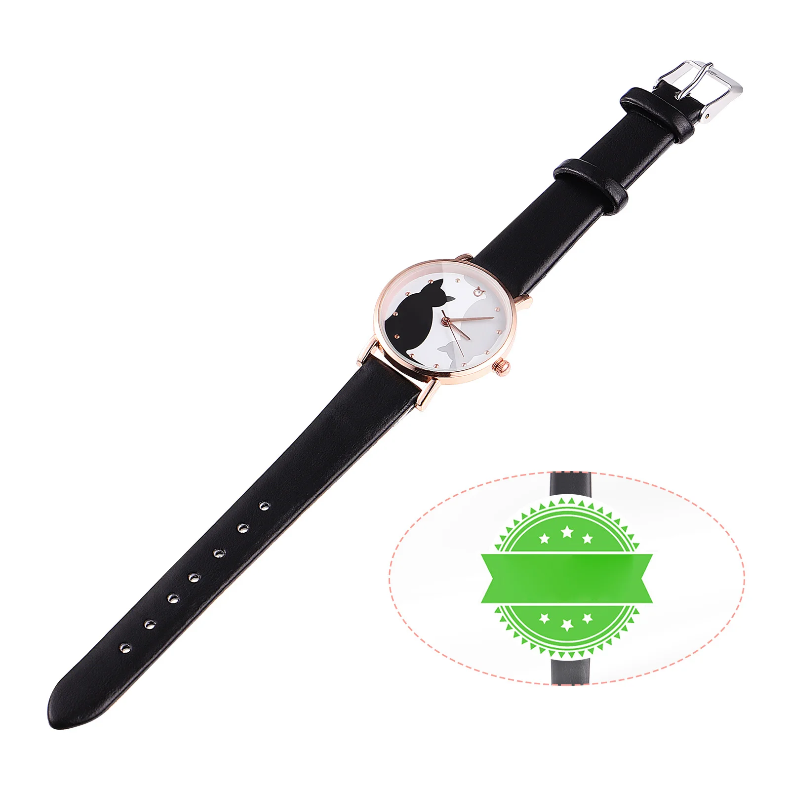 漫画猫腕時計 フェイクストラップ 亜鉛合金文字盤 クォーツ時計 読みやすい 防水時計