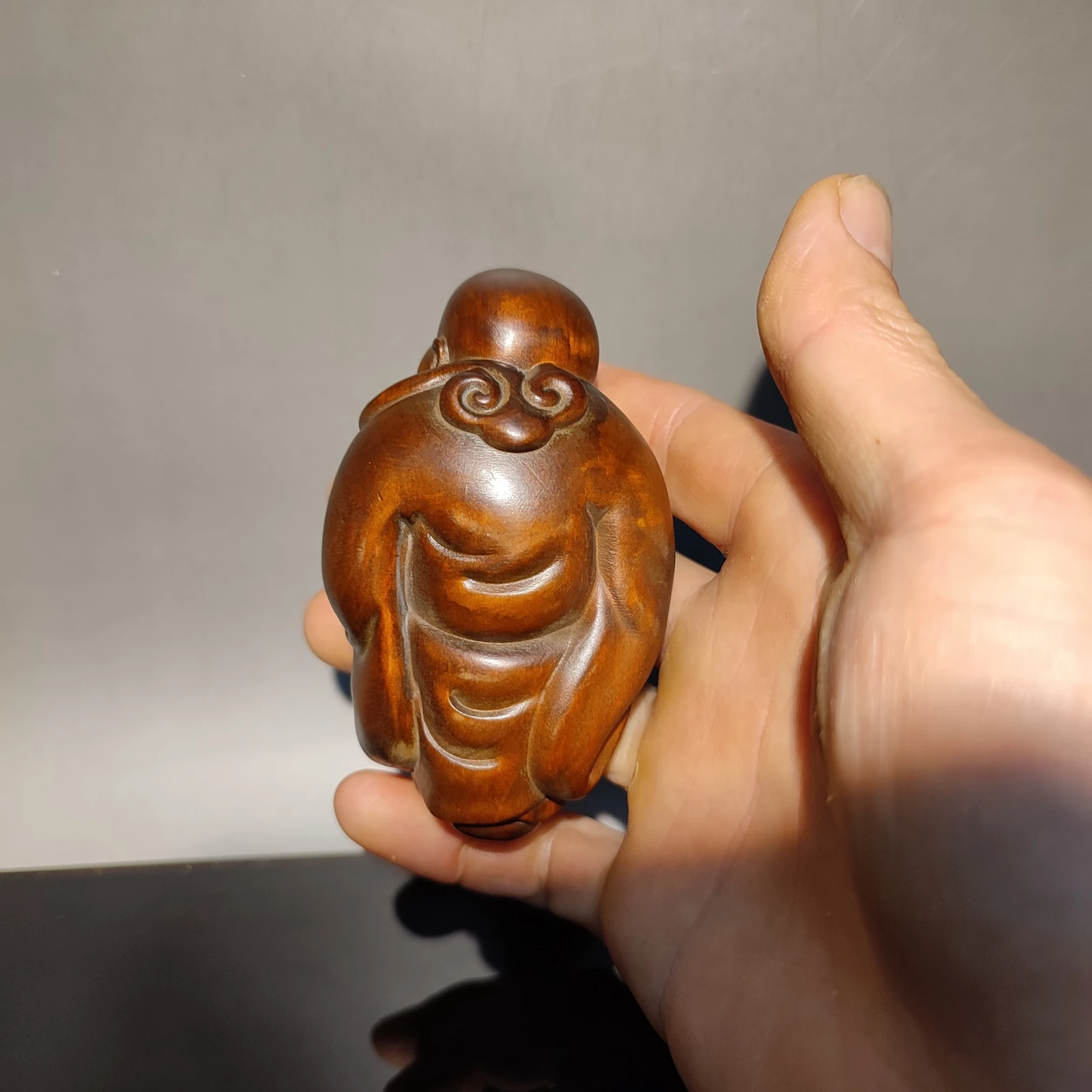 vintage small Wooden Statue Statuette fat buddha decor sculpture wood carving