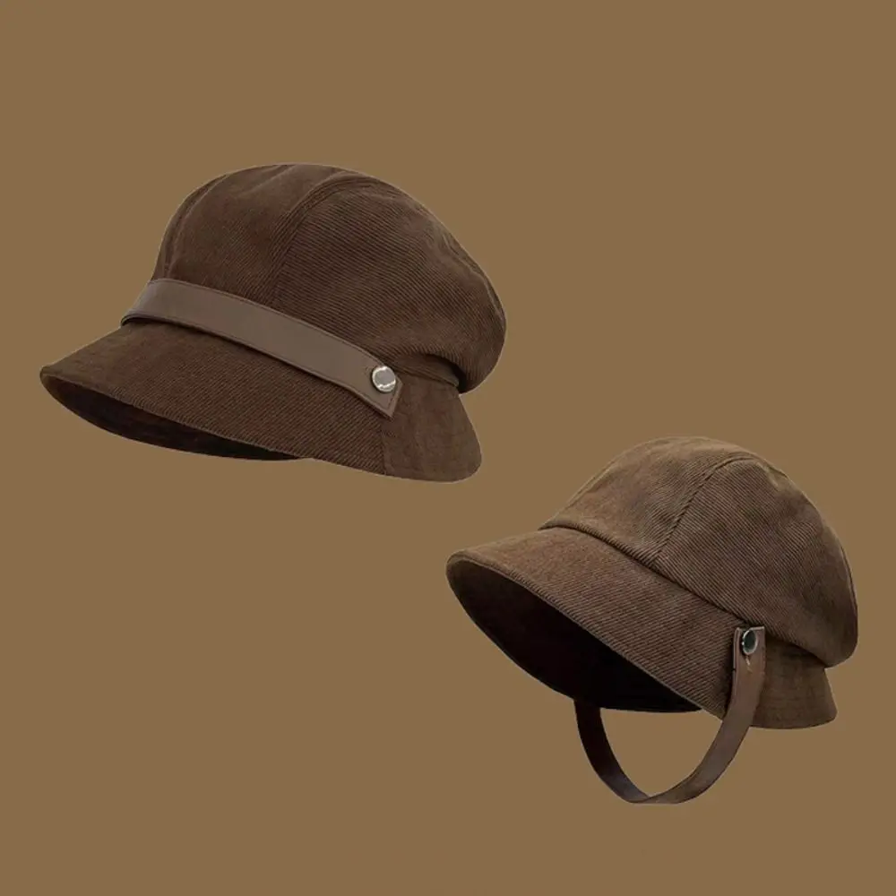 Versatile Style Corduroy Bucket Hat Wide Brimmed Face Covering Beret Hat Solid Color Retro Basin Hat Autumn Winter