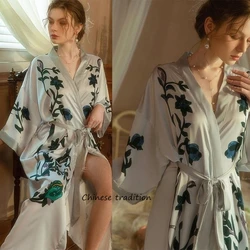 Femme Peignoir Flower Print Loungewear Women Rayon Bathrobe Kimono Gown Nightwear Sexy Intimate Lingerie Silk Oversize Sleepwear