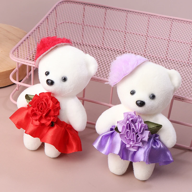 10PCS Flower Gift Box Bear Bow Plush Foam Toy Satin Cartoon Packaging Bouquet Plush Bear Doll Wedding Children Christmas Gift