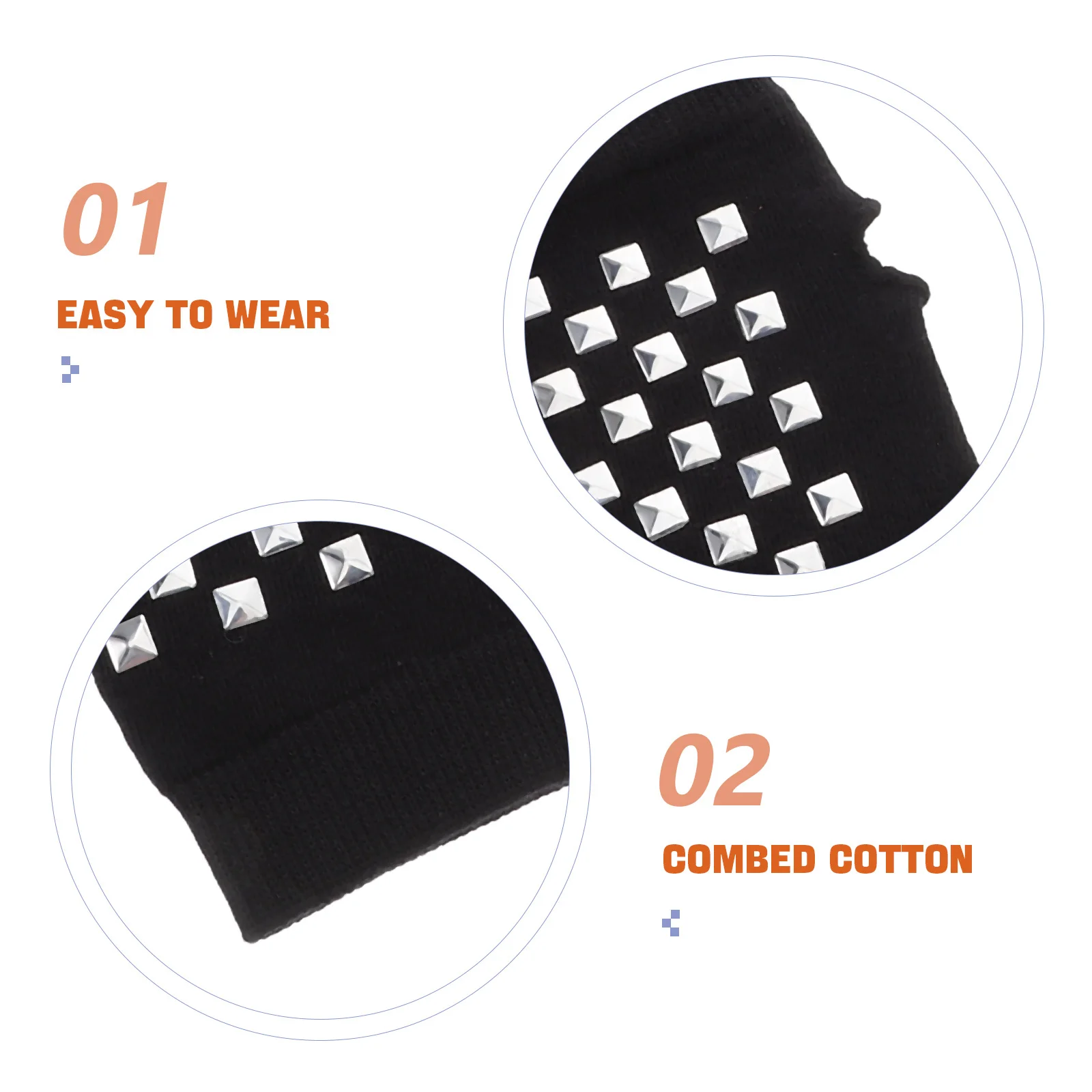 1 زوج أسود محبوك أصابع قفازات للنساء الدافئة نصف اصبع القفازات بحار الرقص التطريز ترصيع لمس متوافق #3