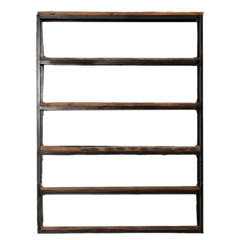 

American retro, floor-to-ceiling solid wood wrought iron bookshelf, storage rack storage, shelf shelf bookcase