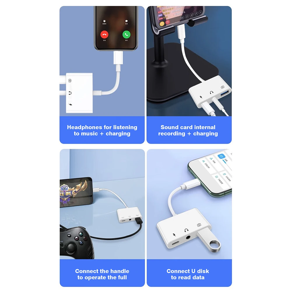 Byscoon 3 في 1 Lightning إلى USB 3.0/Charge/3.5mm Jack لهاتف iPhone 14 13 12 11 Pro XS Max XR X iPad Converter لمحول iOS OTG