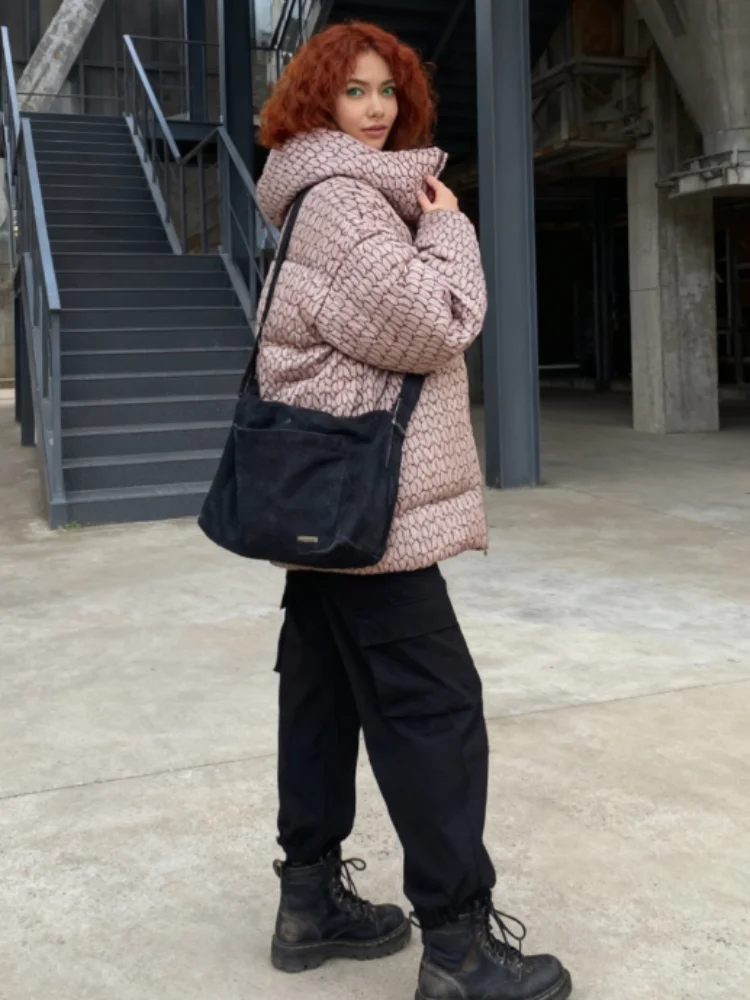 

Хлопковое стеганое утепленное пальто с принтом для женщин, тонкая однобортная куртка на молнии с капюшоном и длинными рукавами, повседневная верхняя одежда, теплая куртка