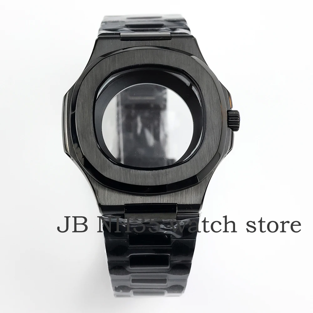 

40mm Square NH35 Watch Case Black PVD Fit for NH35 NH36 7S 4R Movement Sapphire Crystal Glass 30.5mm Dial Nautilus Cases Strap