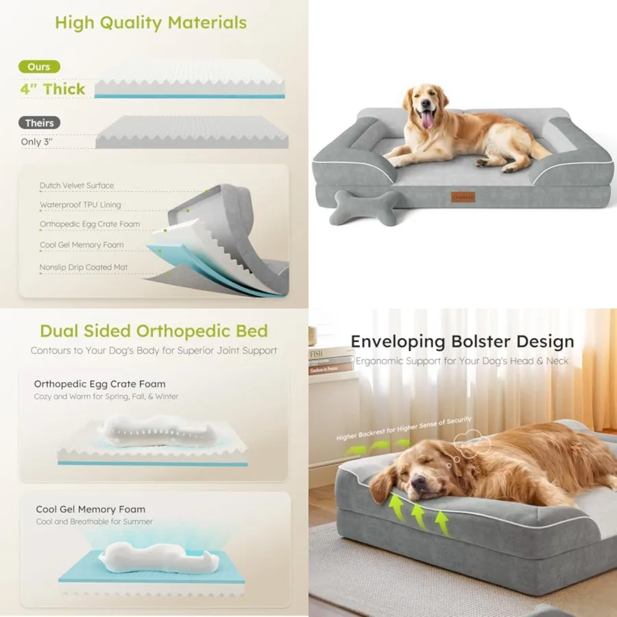 

Extra Large Dog Bed, Orthopedic Dog Bed with Cooling Gel Memory Foam, Waterproof XL Pet Bed with Removable Washable Cover, 42"