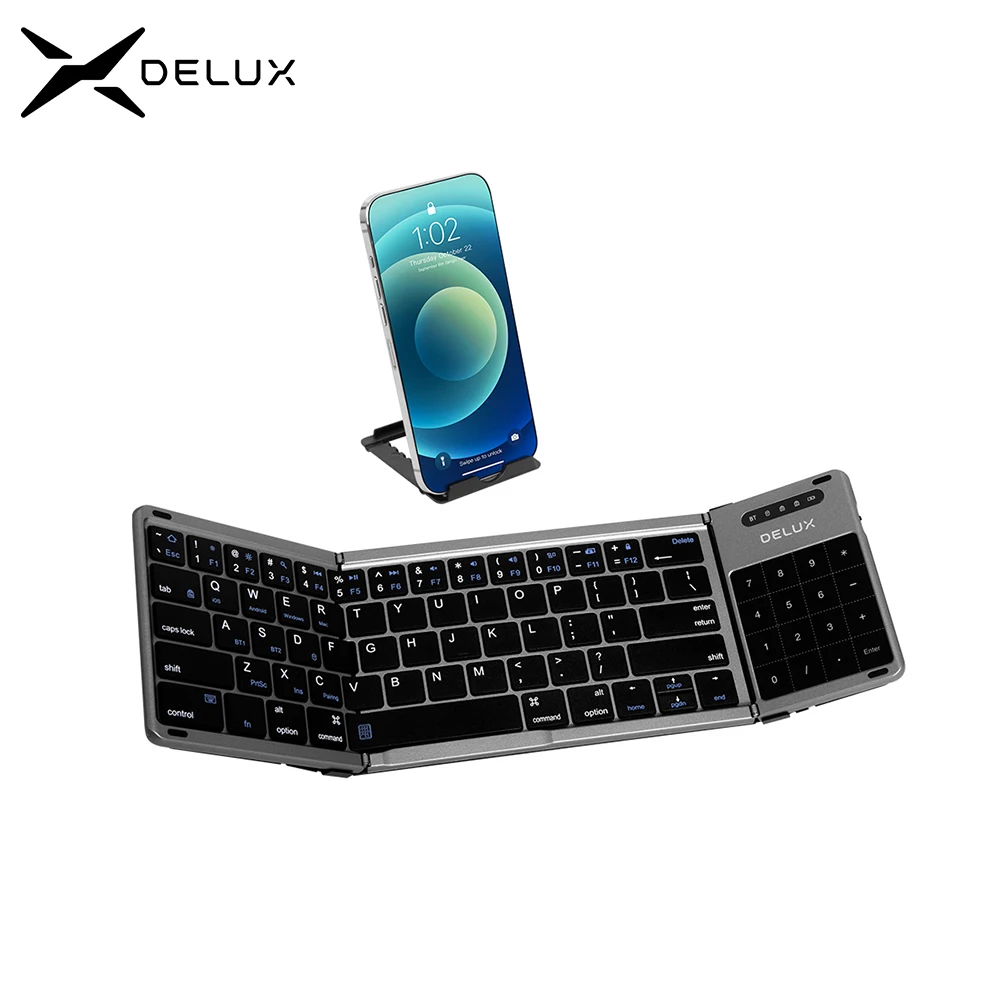 Delux KF18 Foldable Keyboard Multi-Devices Pocket-Sized with 2-in-1 Touchpad Numeric Keypad for iPad Android Laptop and Table