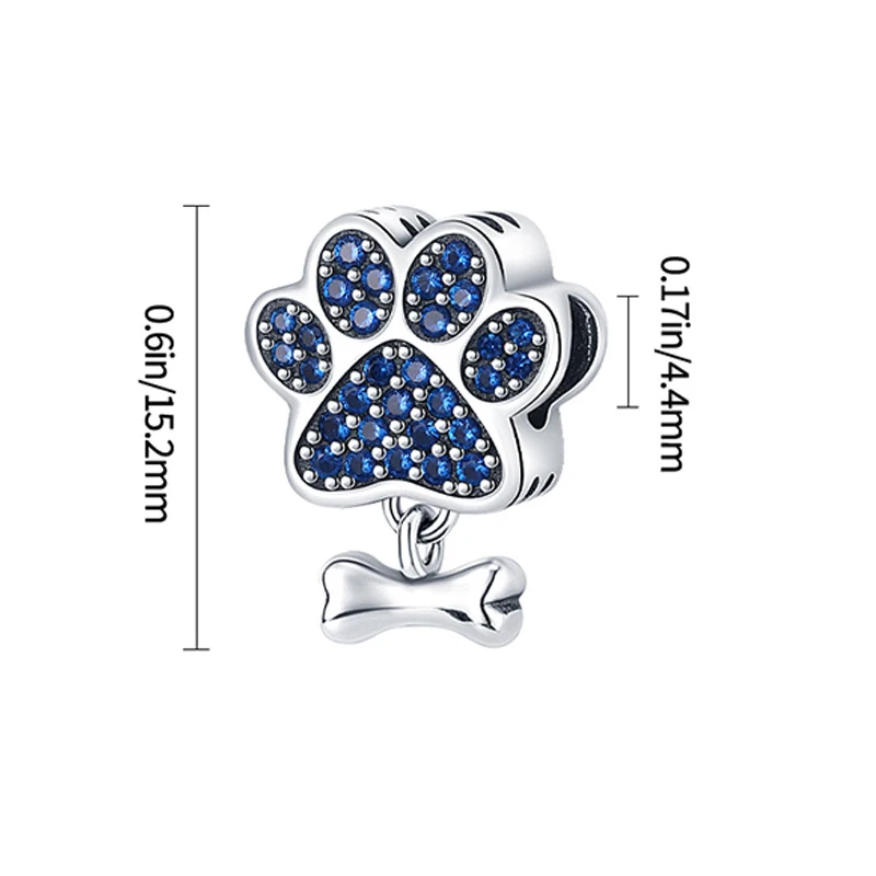 925 Sterling Silber Hundefußabdruck-Anhänger mit Kubischem Zirkonia, Passend für DIY Armband Halskette Geschenk für Sie, Silberanhänger – Detail 5