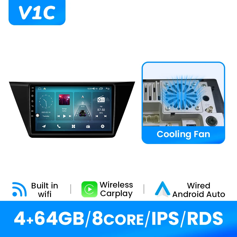 Draadloze Carplay Autoradio Speler Voor VW Volkswagen Touran 2016-2018 Android 14 IPS Multimedia 8 Core GPS DSP 4G Wifi Stereo