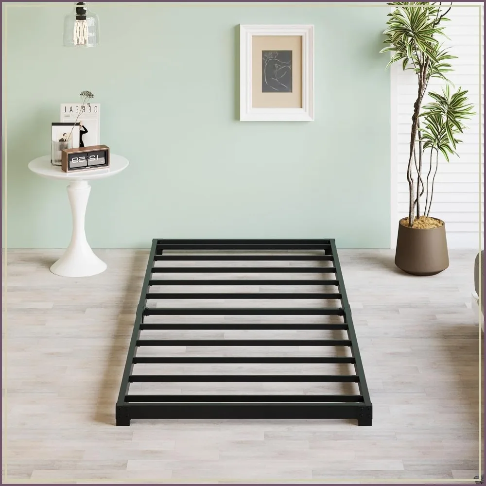 Ultra Low Twin Bed Frame 3 Inch, Heavy Duty Floor Platform, No Box Spring Needed, Easy Assembly, Black