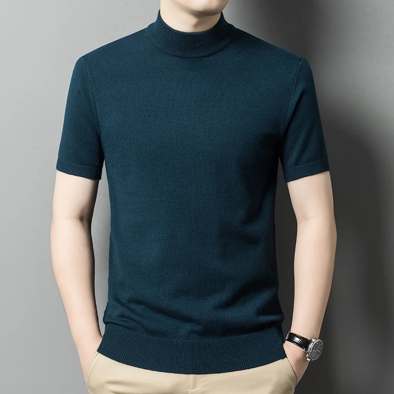 

Men's Mock Neck Sweater Tops 2023 Autumn & Winter Short Sleeve Knitwear Slim Warm Clothes Pullover Knit Sweaters