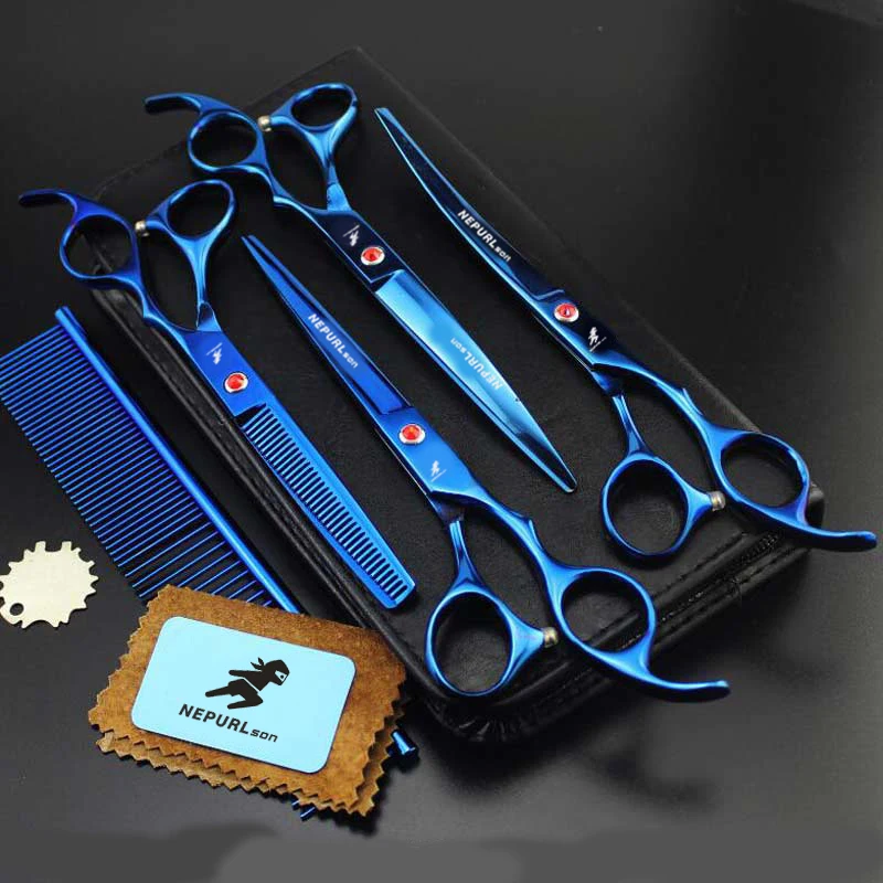 Imagem -03 - Polegada 4pc Pet Grooming Scissors Conjunto de Corte em Linha Reta Dentes Corte Peixe Osso Tesoura Prt Grooming Ship Pet Corte 7.0