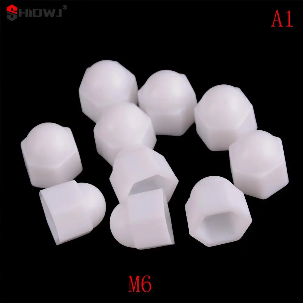 10Pcs/set M6 M8 M10 M12 White Dome Bolt Nut Protection Caps Cover Hex Hexagon Nuts Protection Cover Nuts Replacement Parts Caps