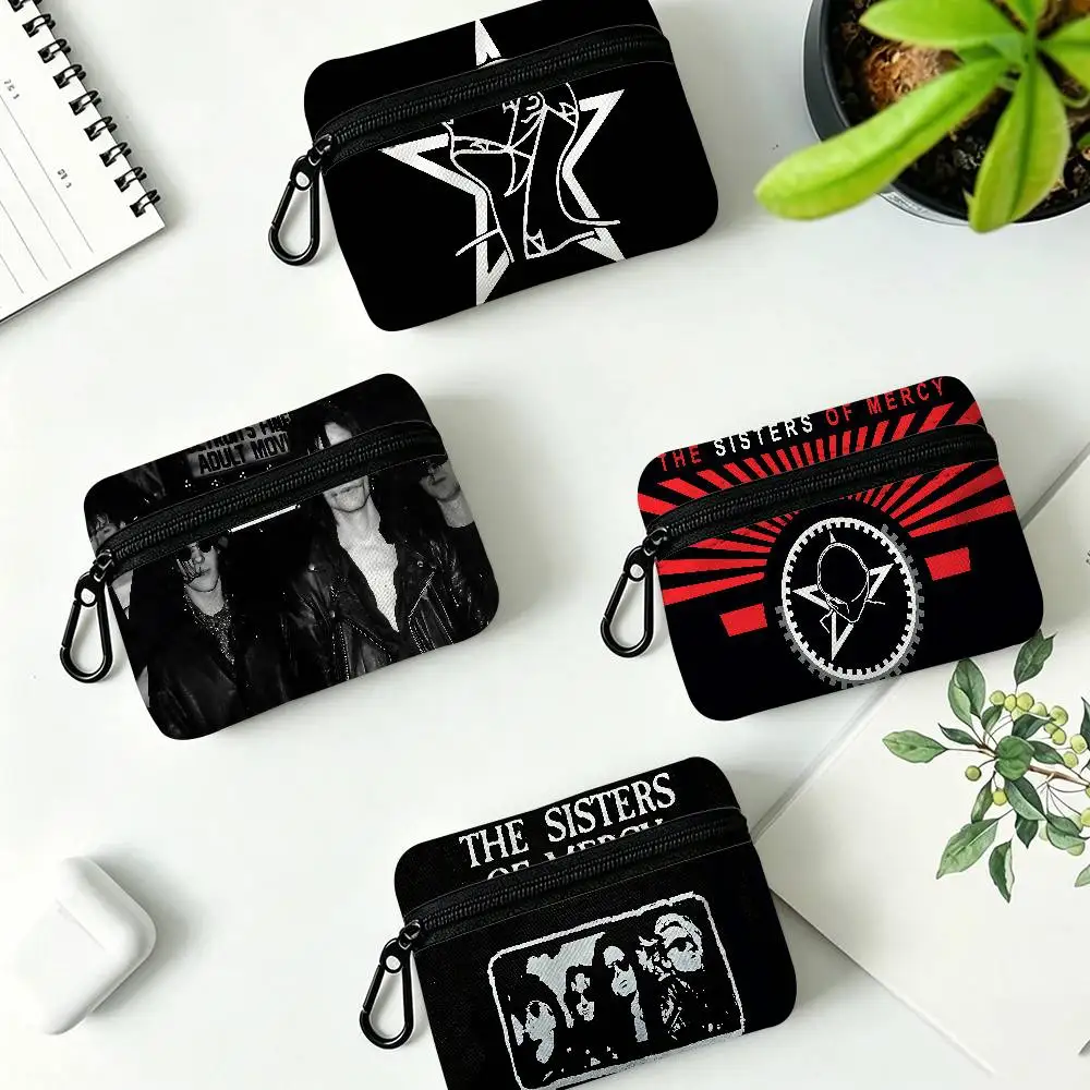 T-The-Sisters-Of-Mercy Dark-Post-Punk Mini Oxford Cloth Coin Purse With Carabiner Hook Portable Key Card Wallet Small Zipper