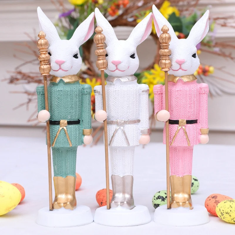 PZHI-Easter Nutcracker Resin Sculpture Holiday Doll Home Desktop Decoration Cute Ornaments
