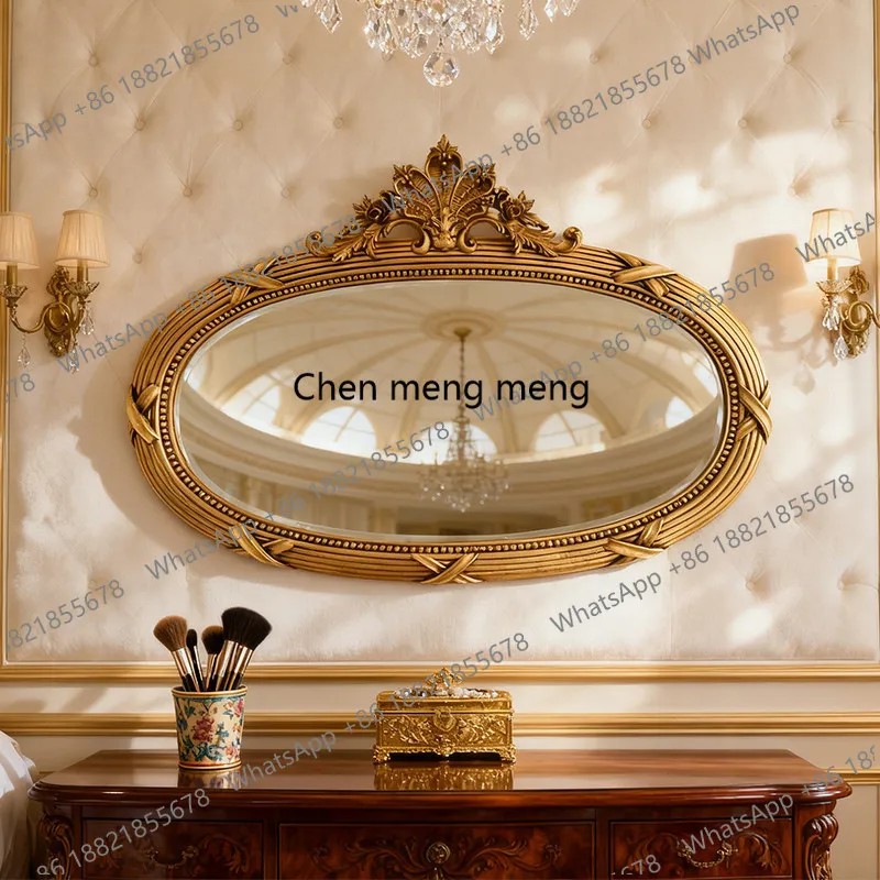 

Американское резное ретро овальное декоративное зеркало, настенное подвесное зеркало для французской спальни, роскошное косметическое зеркало