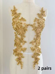 Gold Handmade Crystal Bead Flower Patch Luxurious Rhinestone 3D Applique Trim for Wedding Dress,Ball Gown,Full Body Decor