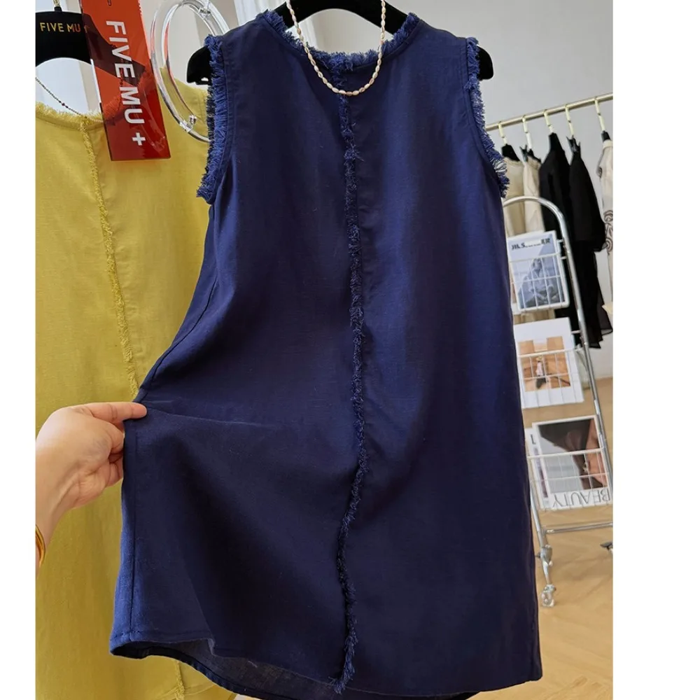 Sommer Baumwolle Leinen Ärmelloses Kleid frauen Lose Faul Stil Weste Quaste Robe Oberbekleidung Casual Pendeln Vestidos N862