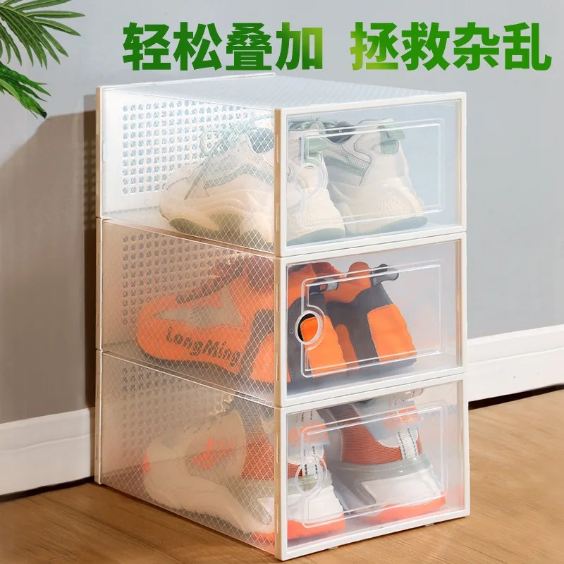 3pc Plastic shoe box drawer type thickened transparent shoe box household storage folding shoe storage box plastic shoe stackabl