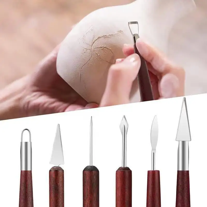 6pcs Multi-Functional Pottery Modeling & Trimming Tools Pottery Sculpting Tools Set,For Ceramics & Clay Art With Wooden