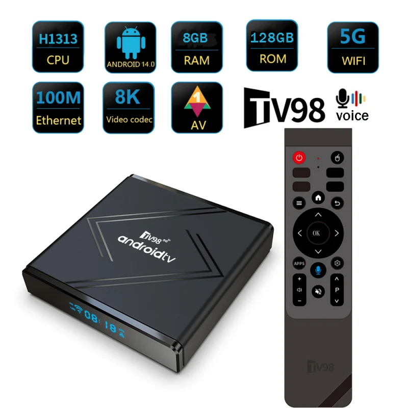 

TV98 ATV Pro Plus iptv HD 8K 4K ТВ-приставка BT5.0 Allwinner H313 Медиаплеер Голосовой пульт 4G 5G Двойной Wi-Fi6 Android 14 телеприставка