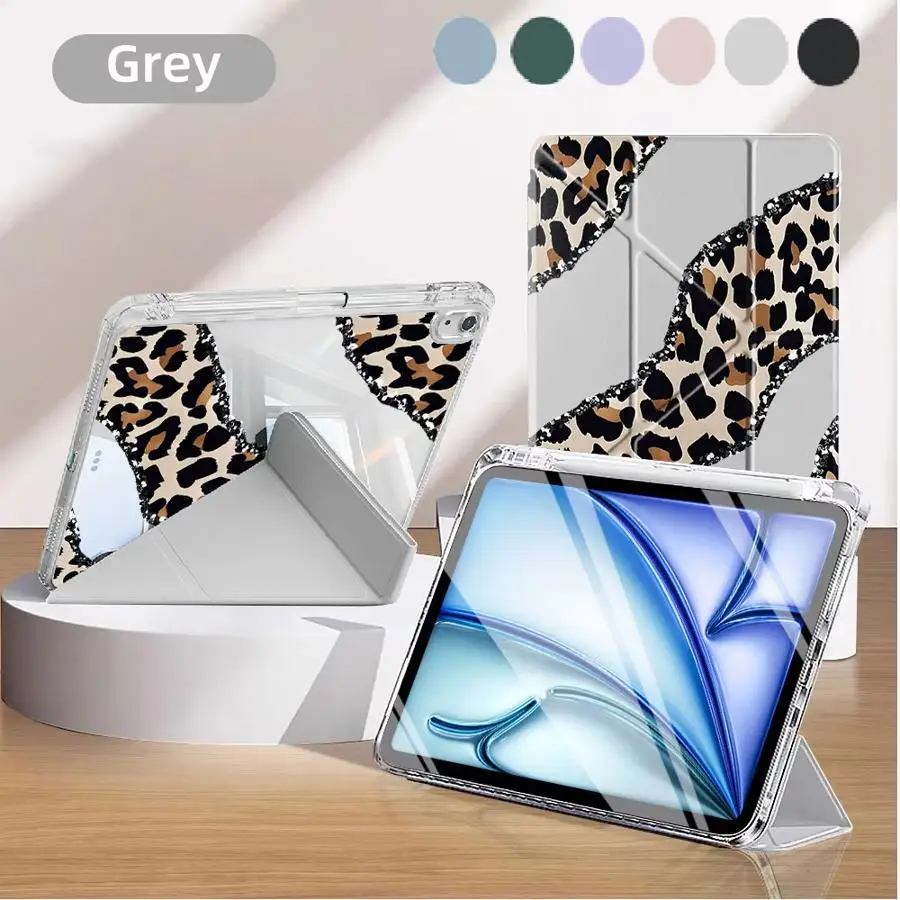 

Чехол-подставка для планшетов iPad 11-го, 10-го, 9-го, 8-го, 7-го поколений, 12.9-дюймовых Pro 2025, Mini 6, 7, Air 4, 5, M3, M2, M4, 11-дюймовых, Y-Fold, с леопардовым принтом
