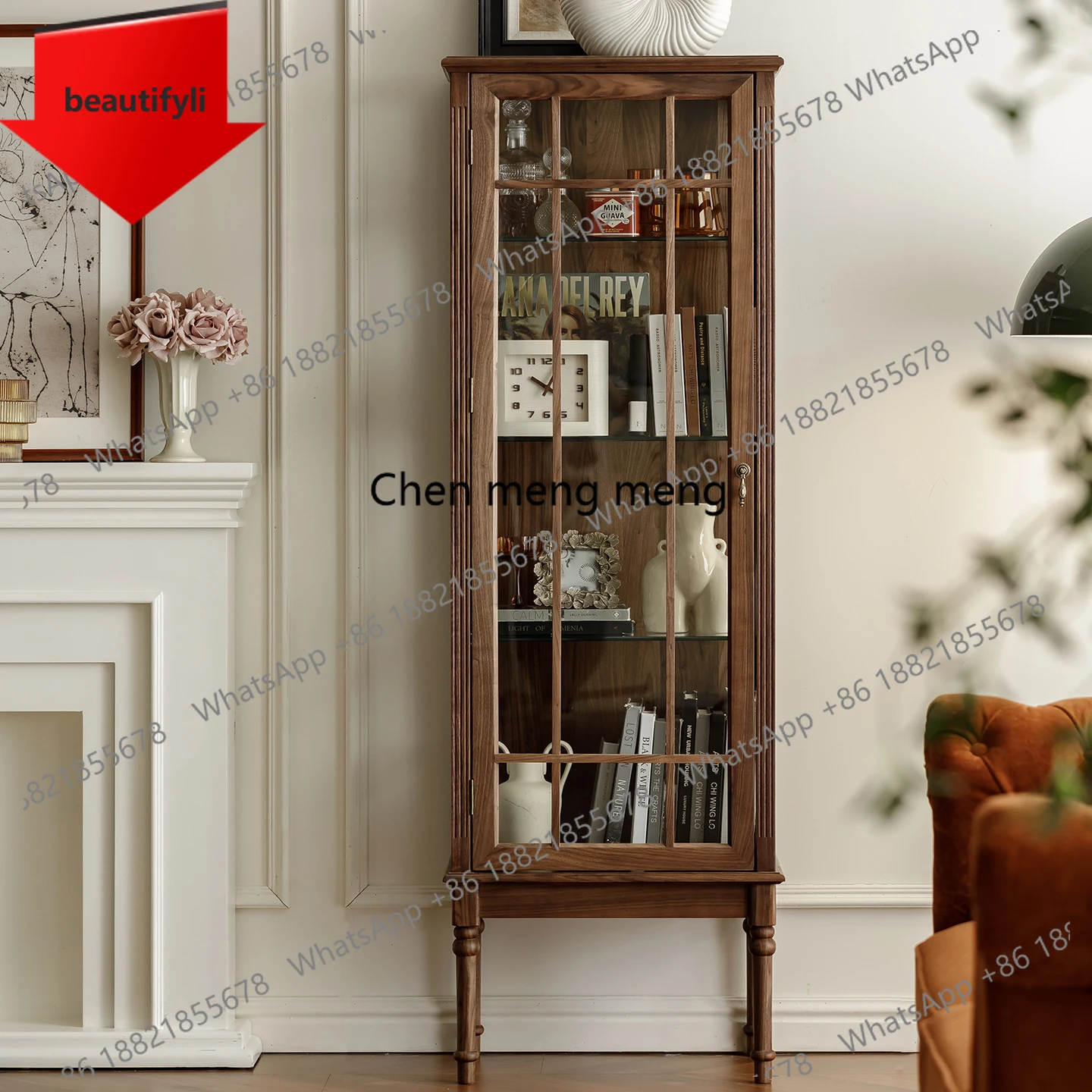 

X188 Североамериканский винный шкаф из черного ореха, американский ретро-витрина на лобовом стекле, высокий шкаф для французской гостиной