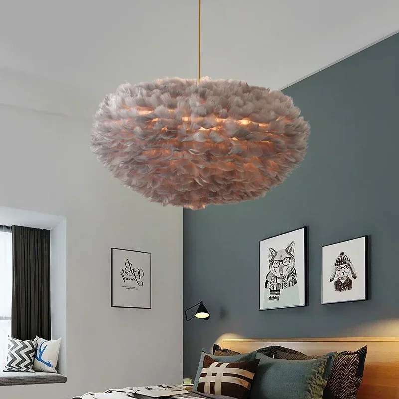 

RE Chandelier Art Black/White Nordic Feather Lamp LED Give 7W Tricolor LED Llight Source Indoor Lighting LED Ceiling Chandelier