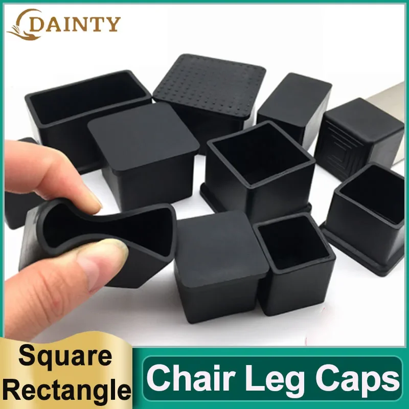 Square Chair Leg Caps Black PVC Rubber Table Foot Furniture Tube End Cover Pipe Plugs Socks Tips Non-slip Floor Protector Pads