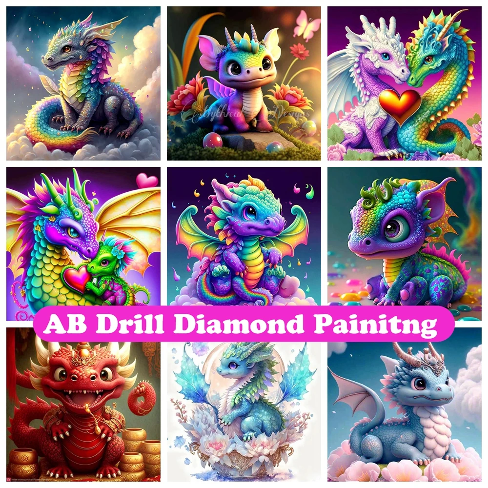 

Cute Rainbow Dragon AB Diamond Painting Embroidery Cross Stitch Cartoon Animal Art Mosaic Home Decor 2023 New Children's Gift