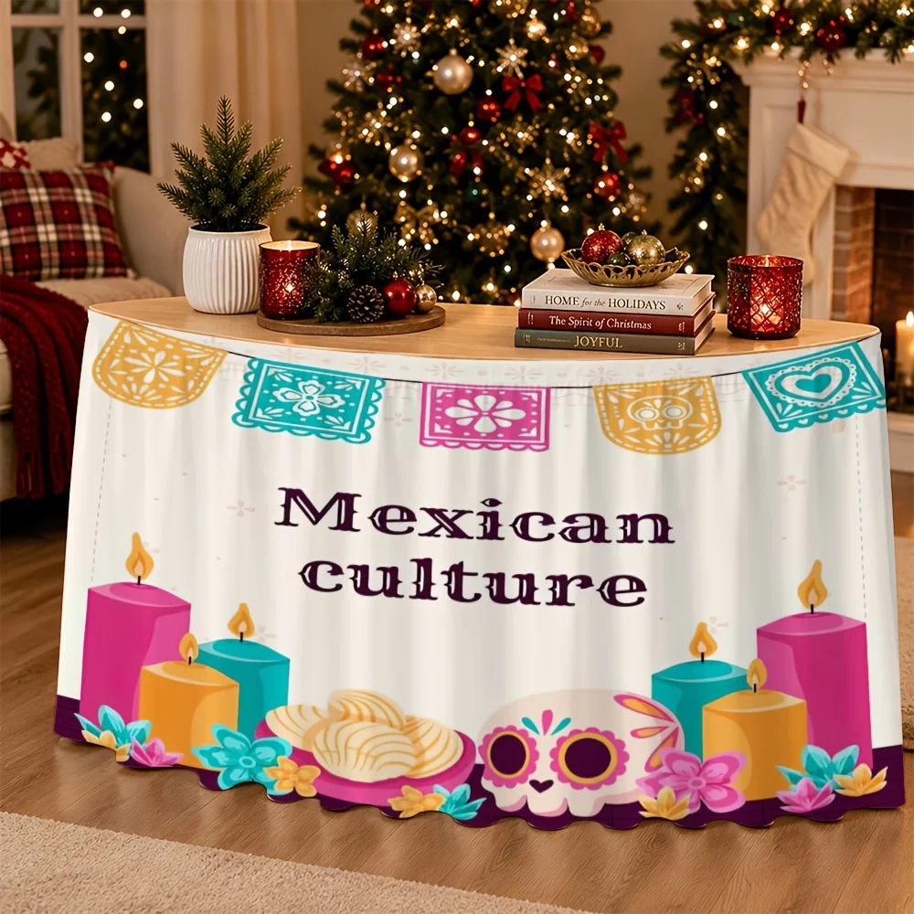 Striped lightweight fabric, washable and reusable, with anti-wrinkle Mexican cultural theme print