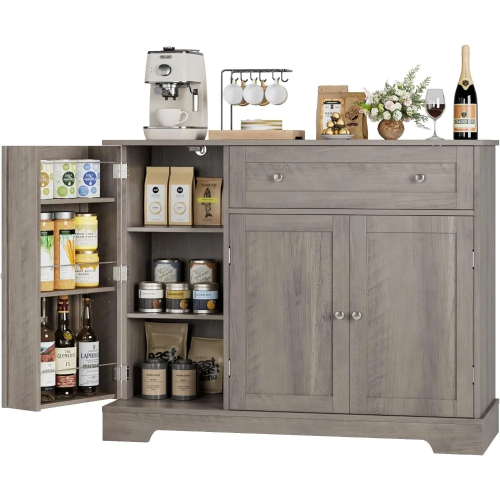 Buffet Cabinet with Storage, Modern Sideboard Buffet with Doors, Wood Coffee Bar Kitchen Storage Cabinet with Drawer and Adjust