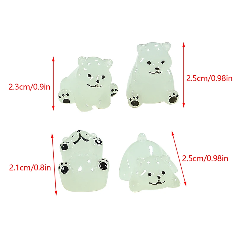 2Pcs Luminous Polar Bear Ornament Mini Cartoon Animal Doll Micro Landscape Decoration Dollhouse Miniature Toy