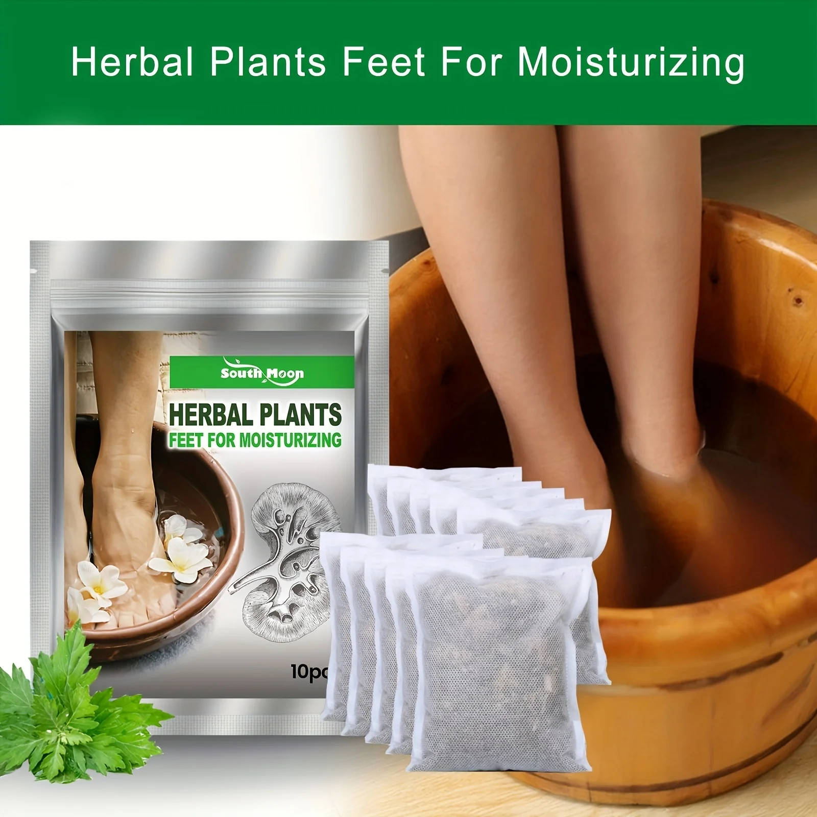 

50Pcs SOUTH MOON Herbal Soak Bags Natural Ginger & Herbs Deep Moisturizing Foot Care, Open-Pouch Design, No Electricity Needed -