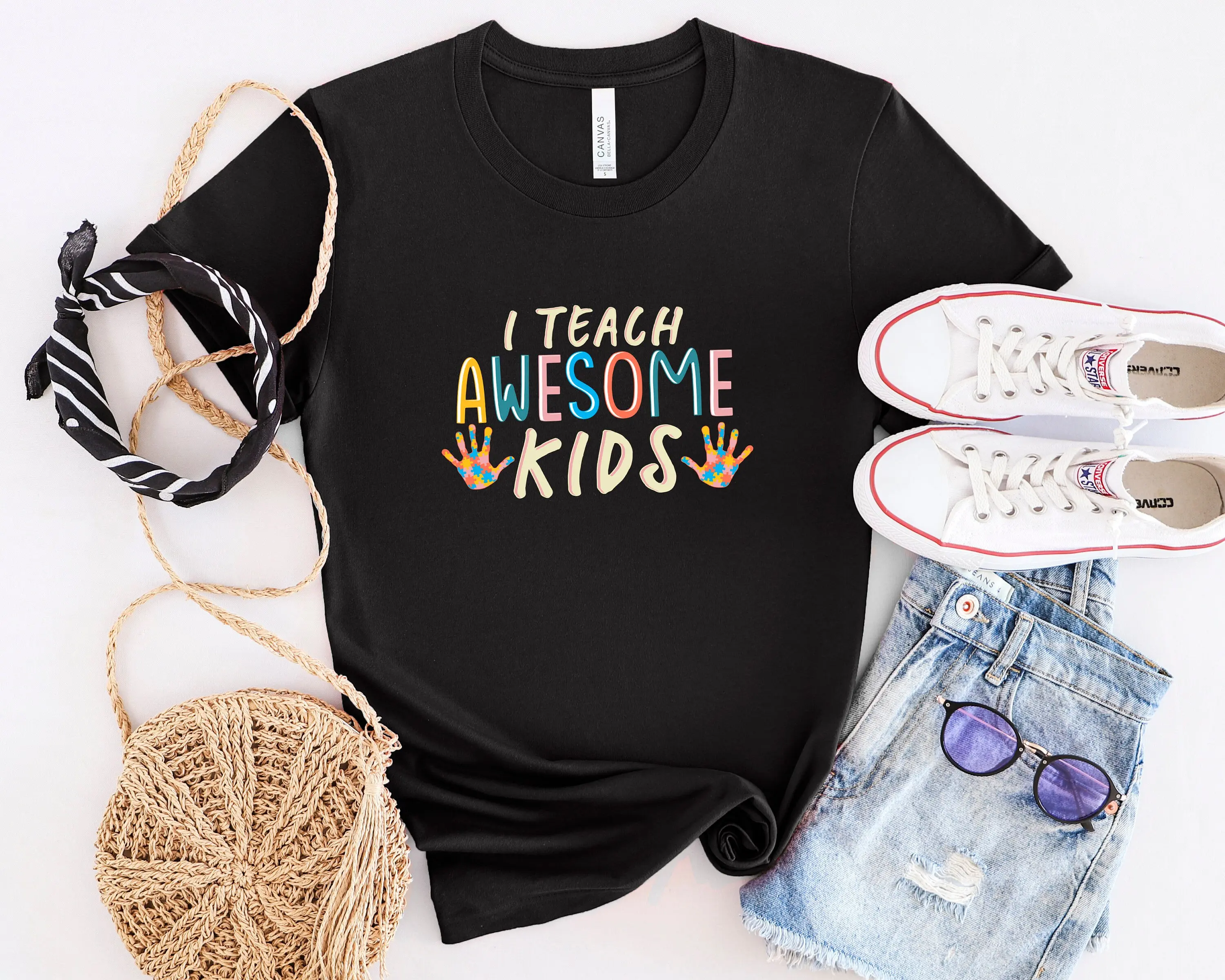 I Teach Awesome Kids T Shirt Autism Awareness Acceptance Neurodiversity Spread Kindness Sped Teacher