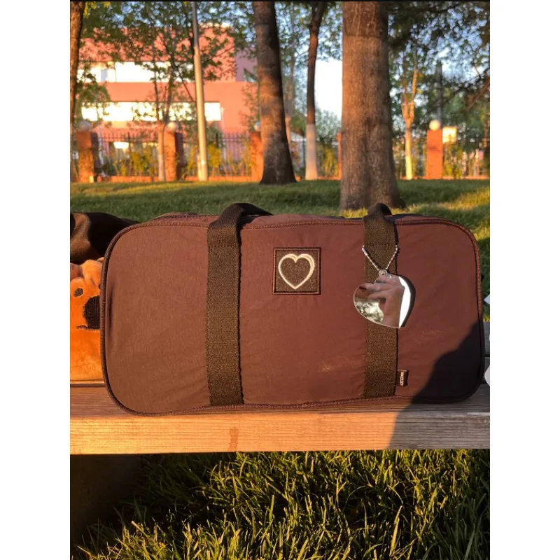 블랙 나일론 숄더백, 한국 패션, 단색 하트 겨드랑이 가방, 여성 대용량 통근 보스턴백 디자이너