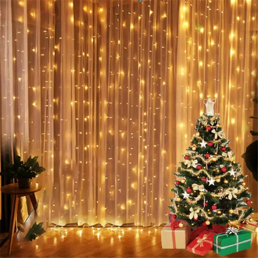 Battery Power Outdoor LED Fairy Curtain Light String Bedroom Decoration Home Christmas Halloween Living Room Decoration