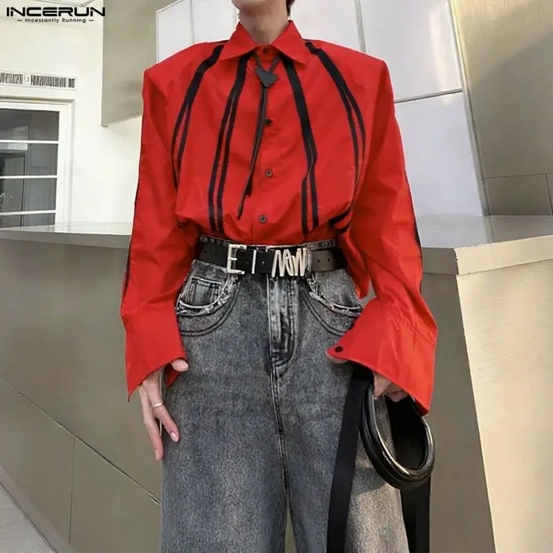INCERUN Men Shirt Patchwork Color-block Lapel Long Sleeve Men Clothing Loose Streetwear Fashion Casual Tops Male Shirts S-5XL