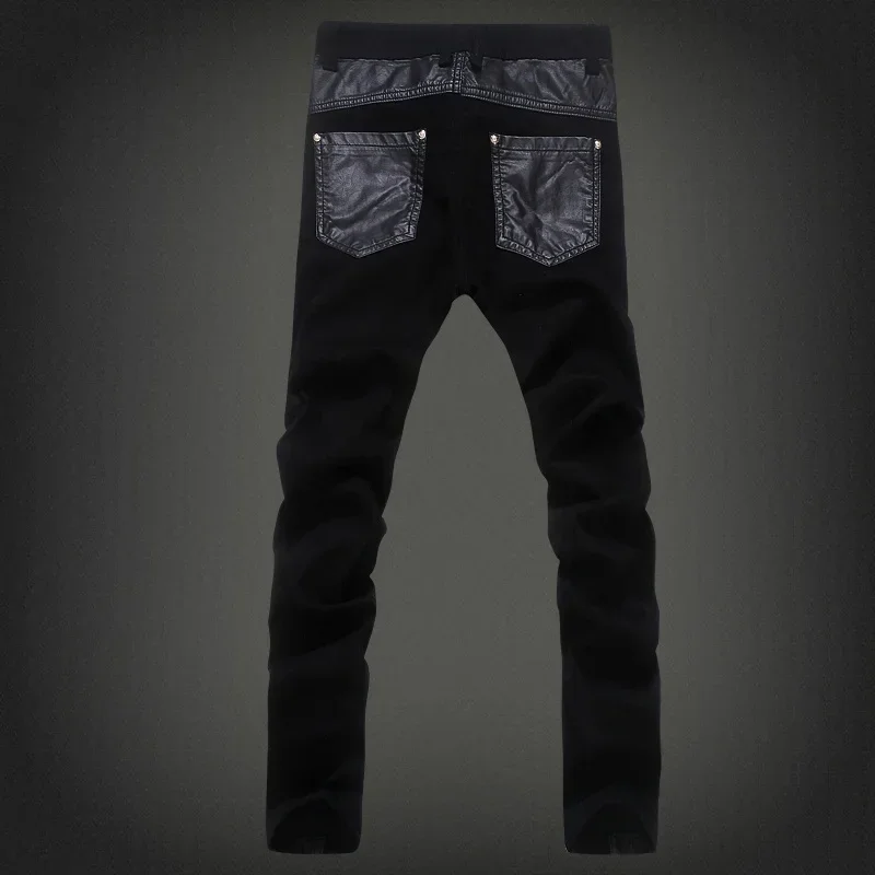YASUGUOJI New 2024 Punk Style Fashion Slim Fit Pu Leather Patchwork Long Zipper Desgin Skinny Jeans Men Party Wear Pants Men