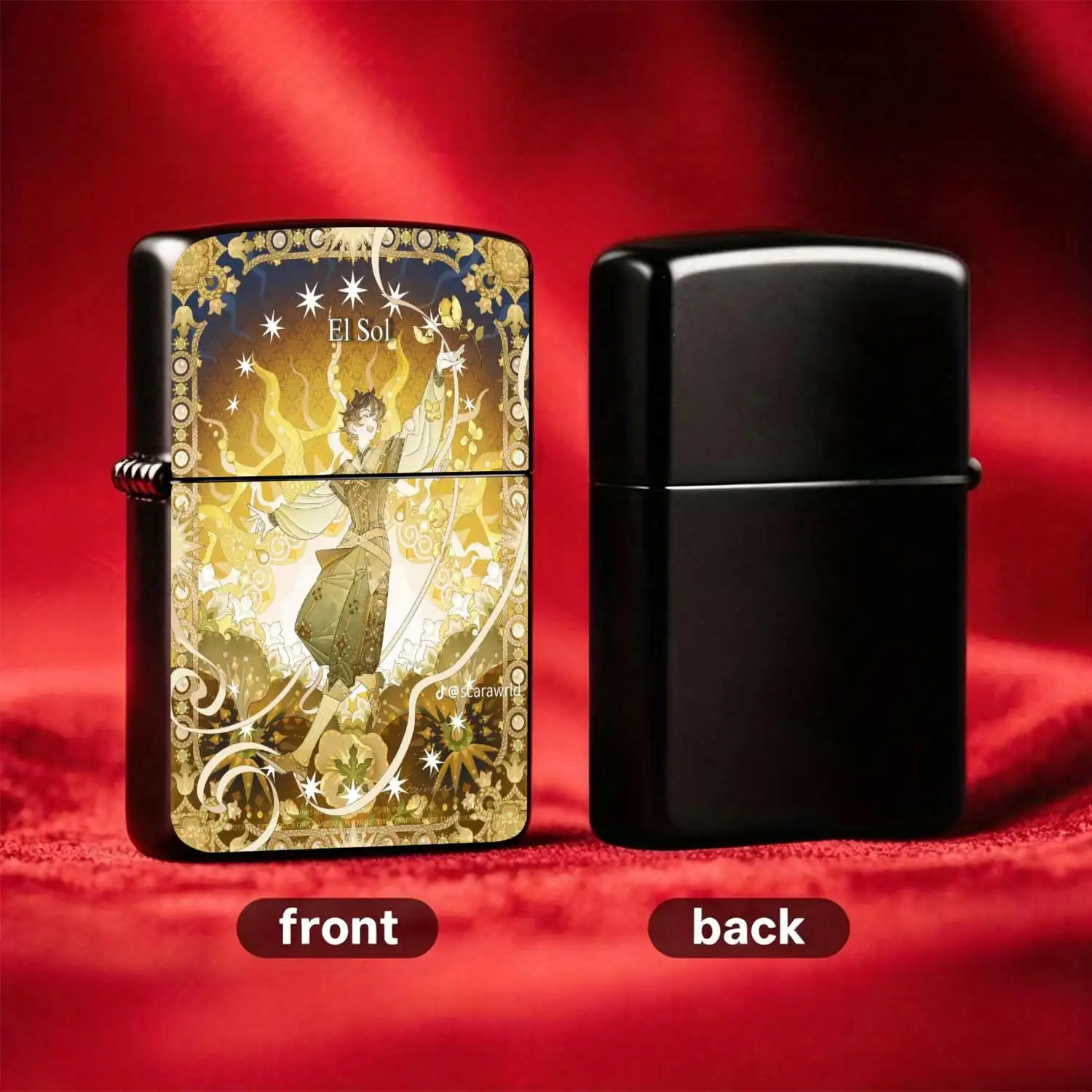 Flip-top Pocket Windproof  Lighter, Vintage Tarot El Sol Theme with Exquisite Art Illustration, Refillable Fuel Portable , Ideal for Creativeand Gift-giving Humorous and Fun Lighter