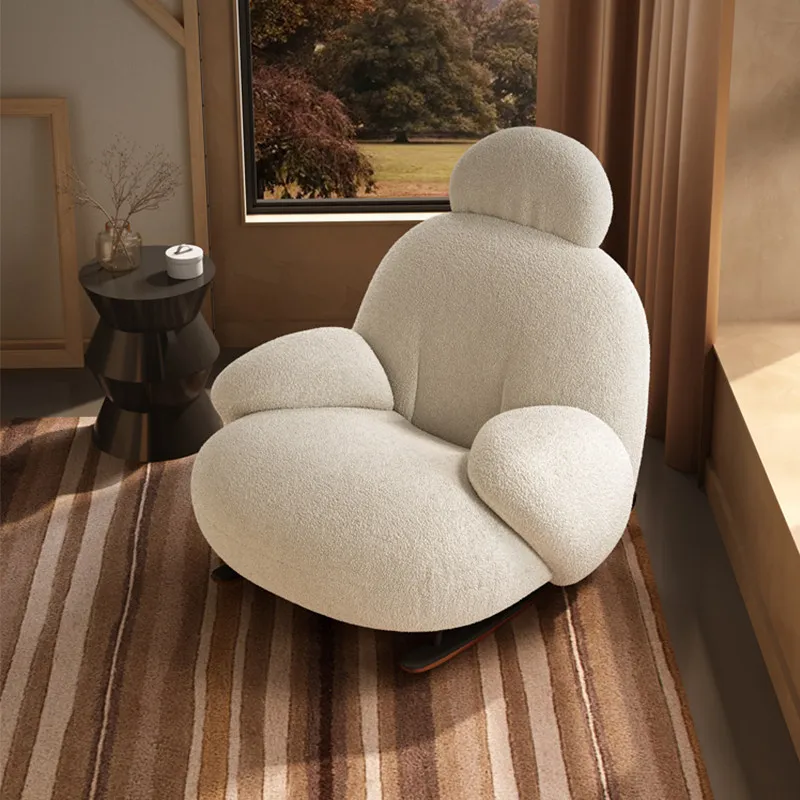 Rocking Chair Lazy Sofa Single Large White Cloud Chair Lamb Fleece Sydney Chair Simple and Modern