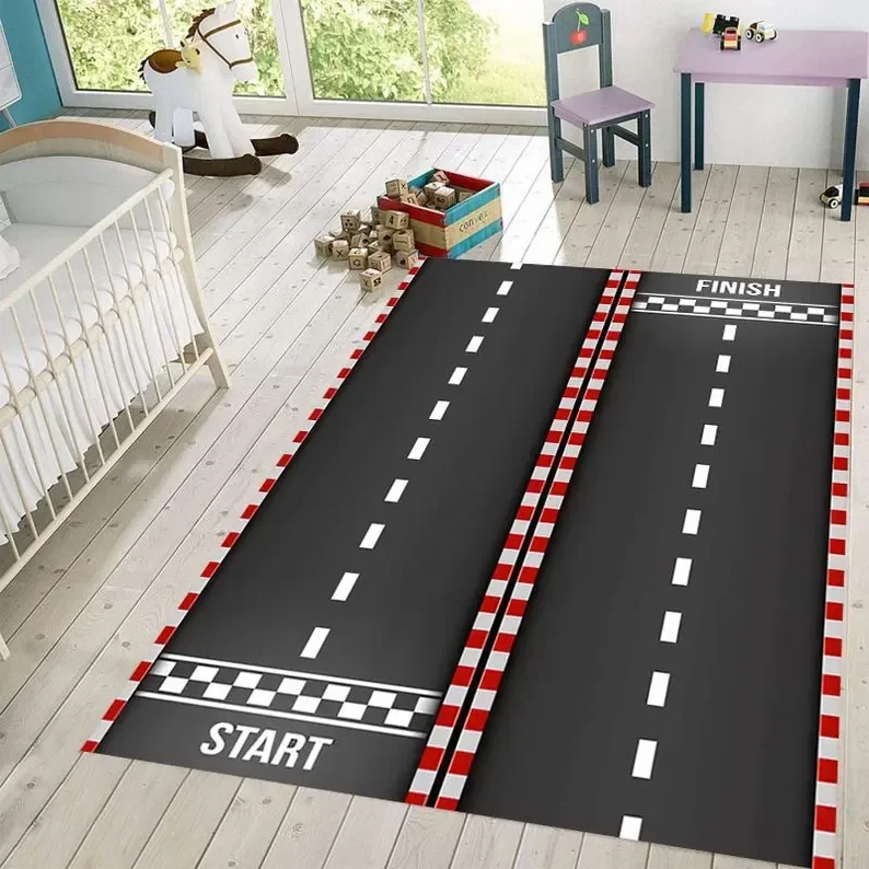 Racing Track Carpet Urban Transportation Parking Lot Printed Floor Mat Children's Game Carpet Children's Climbing Mat