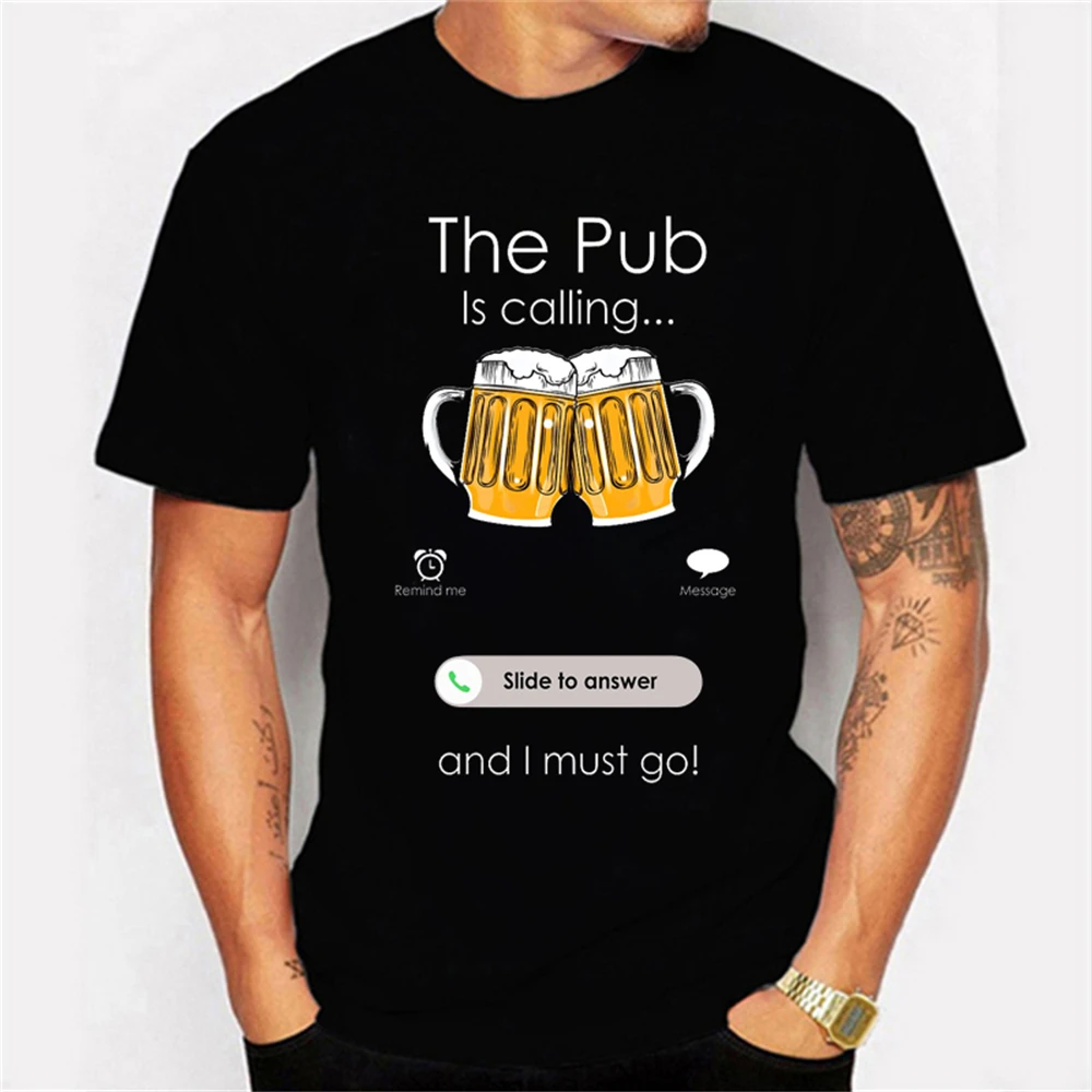 Beer Is Calling and I Must Go Phone Calling Screen Beer T Shirt Funny T Shirts 3D Printing Casual Short Sleeved Fashionable Tops