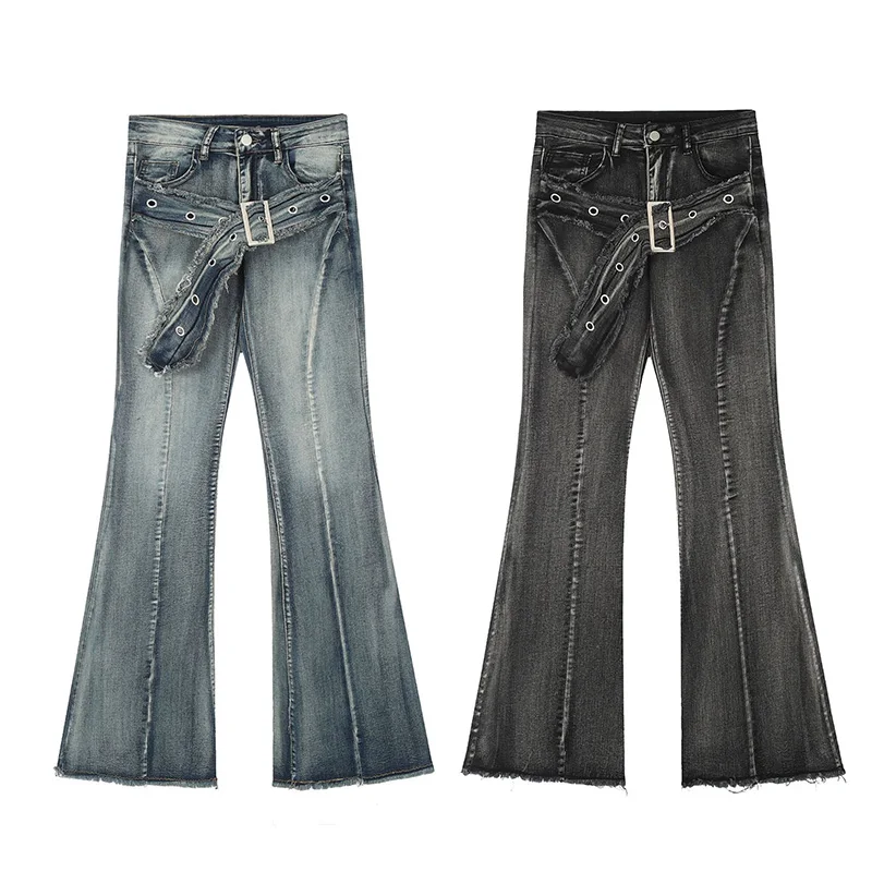 Jean Vintage Y2k délavé noir Micro évasé pour fille, pantalon Harajuku des années 2000, esthétique Grunge Punk, taille basse