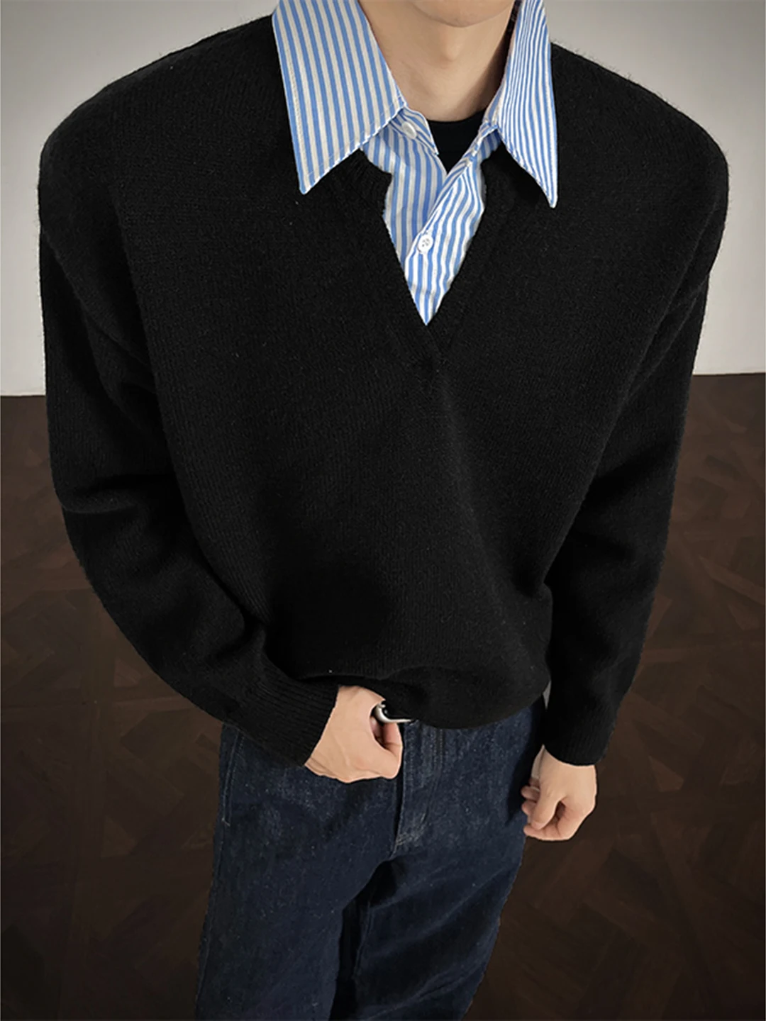 

Bla irt Sweater Men Autumn Winter American Sle oulder High Collar Knittedwear Casual Faion Polyester Fiber