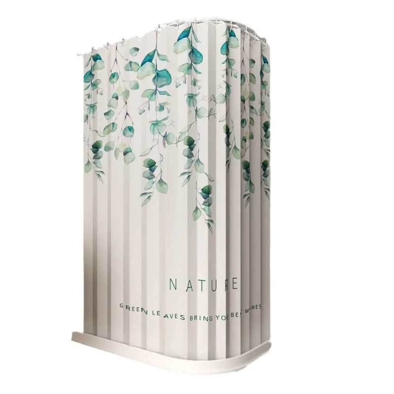 

Magnetic folding shower curtain set No punching curved rod bathroom dry and wet separation toilet partition hanging curtain