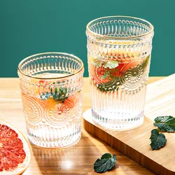 GIANXI Anaglyph Glass Cup Transparent High Temperature Resistance Thicken Glass Cups Retro Sun Flower Pattern Glasses Drinkware