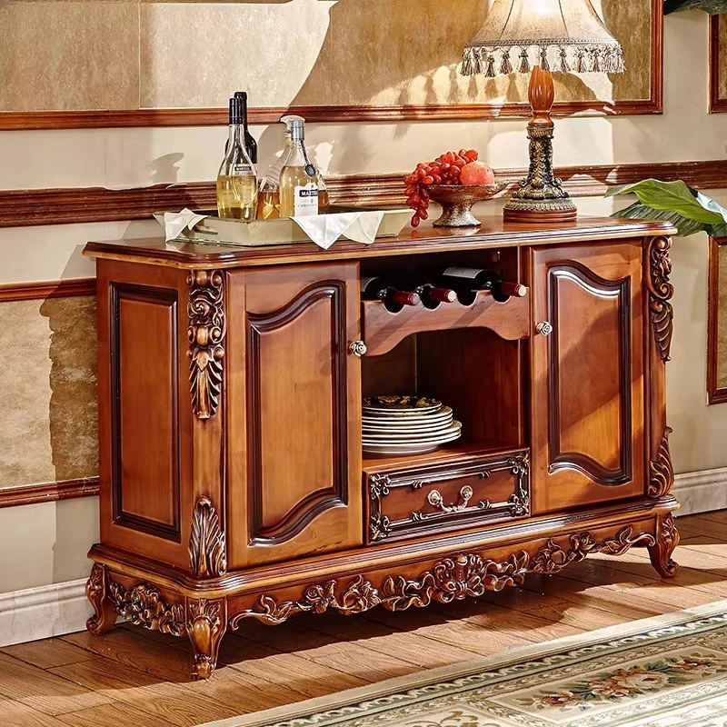 

European side cabinet, cupboard, living room entrance cabinet, solid wood carving flower locker, antique American classical